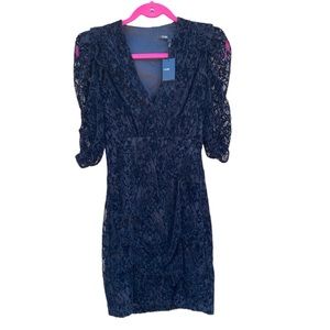 Maje Rimael Velvet Black Lace V Neck Mini Cocktail Dress Small NWT